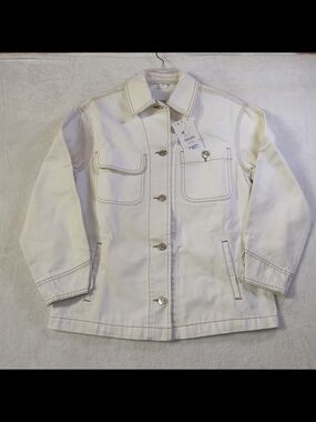 Bershka Cream Off-White Denim Jacket Tag